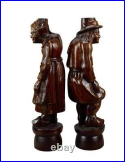 Pair of Antique French Breton Figural Wood Carving Columns Corbel Statue