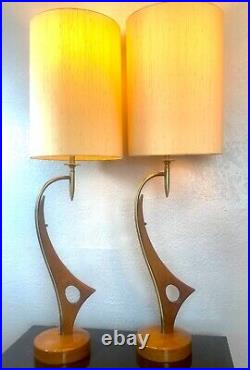 Pair of Modeline Style Mid Century Modern Walnut Sculptural Lamps Pair Vintage