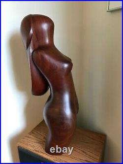 Pedro Pereira Vintage Sculpture Wood Carving Female Nude Torso Abstract Modern