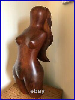 Pedro Pereira Vintage Sculpture Wood Carving Female Nude Torso Abstract Modern