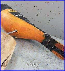 Peter Peltz Folk Art VTG Wood Bird Carving Baltimore Oriole SIGNED /damage-read