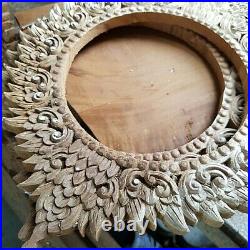 Picture Frame Teak Wood Carving Wall Hanging Mirror Thai Home Decor Gift Collect