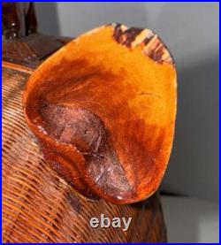 Pig Mid Century Chinese Hand Crafted Wood Wicker Pig Sculpture Box Vintage