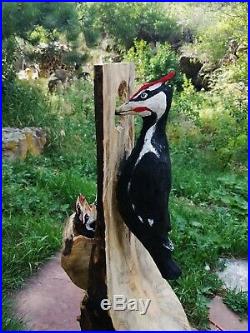 Pileated Woodpecker Wood Sculpture Carving Chainsaw Folk Art Duck Decoy