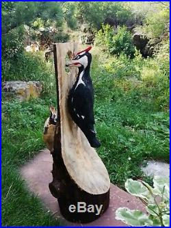 Pileated Woodpecker Wood Sculpture Carving Chainsaw Folk Art Duck Decoy