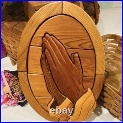 Praying Hands JESUS CHRIST Original Vintage Fine Art SOLID WOOD SCULPTURE Plaque