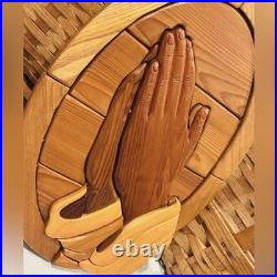 Praying Hands JESUS CHRIST Original Vintage Fine Art SOLID WOOD SCULPTURE Plaque