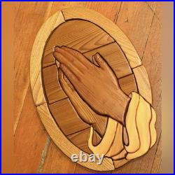 Praying Hands JESUS CHRIST Original Vintage Fine Art SOLID WOOD SCULPTURE Plaque
