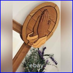 Praying Hands JESUS CHRIST Original Vintage Fine Art SOLID WOOD SCULPTURE Plaque