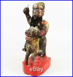 Qing Carved & Lacquered Wood Figure God Riding Tiger