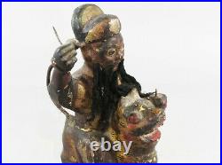Qing Carved & Lacquered Wood Figure God Riding Tiger