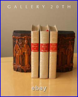 Qing Dynasty Handcarved Scholars Wood Sculpture! Bookends Ming Teak Carving Vtg