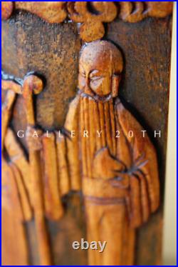 Qing Dynasty Handcarved Scholars Wood Sculpture! Bookends Ming Teak Carving Vtg