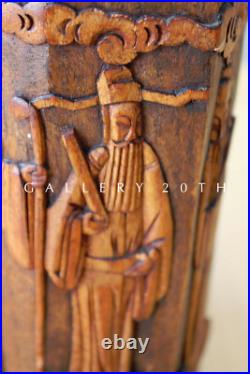 Qing Dynasty Handcarved Scholars Wood Sculpture! Bookends Ming Teak Carving Vtg