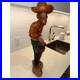 R. D. Lewis Vintage Hand Carved Wood Sculpture Man with Hat Folk Art Decor read D