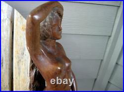 RARE Charles Haag Antique Arts & Crafts Vintage Wood Woman Nude Sculpture Patina
