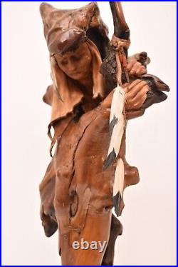 RARE VTG Hand Carved Burl Wood Carving Indian Chief Spirit Statue Sculpture 17