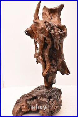 RARE VTG Hand Carved Burl Wood Carving Indian Chief Spirit Statue Sculpture 17