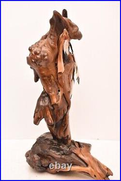 RARE VTG Hand Carved Burl Wood Carving Indian Chief Spirit Statue Sculpture 17