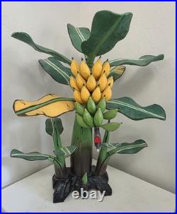 RARE? Vintage Bali Wood Hand-Carved Hand-Painted Banana Tree Sculpture Tropical