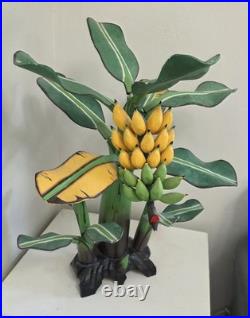 RARE? Vintage Bali Wood Hand-Carved Hand-Painted Banana Tree Sculpture Tropical