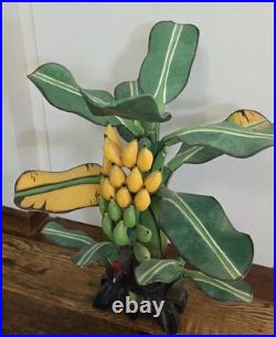 RARE? Vintage Bali Wood Hand-Carved Hand-Painted Banana Tree Sculpture Tropical