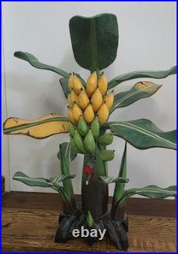 RARE? Vintage Bali Wood Hand-Carved Hand-Painted Banana Tree Sculpture Tropical