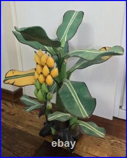 RARE? Vintage Bali Wood Hand-Carved Hand-Painted Banana Tree Sculpture Tropical