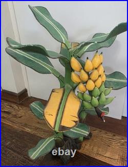 RARE? Vintage Bali Wood Hand-Carved Hand-Painted Banana Tree Sculpture Tropical