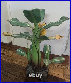 RARE? Vintage Bali Wood Hand-Carved Hand-Painted Banana Tree Sculpture Tropical