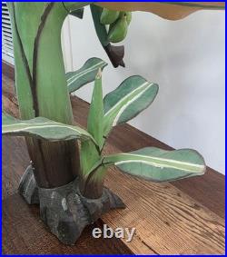 RARE? Vintage Bali Wood Hand-Carved Hand-Painted Banana Tree Sculpture Tropical