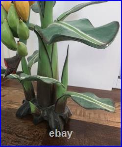 RARE? Vintage Bali Wood Hand-Carved Hand-Painted Banana Tree Sculpture Tropical