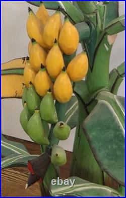 RARE? Vintage Bali Wood Hand-Carved Hand-Painted Banana Tree Sculpture Tropical