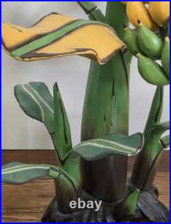 RARE? Vintage Bali Wood Hand-Carved Hand-Painted Banana Tree Sculpture Tropical