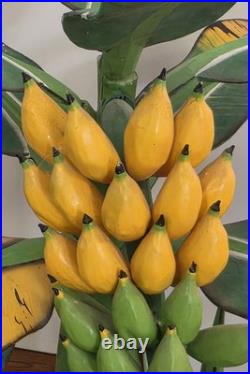 RARE? Vintage Bali Wood Hand-Carved Hand-Painted Banana Tree Sculpture Tropical