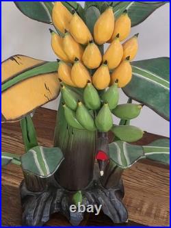 RARE? Vintage Bali Wood Hand-Carved Hand-Painted Banana Tree Sculpture Tropical