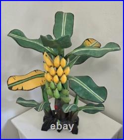 RARE? Vintage Bali Wood Hand-Carved Hand-Painted Banana Tree Sculpture Tropical