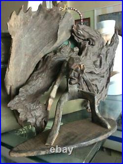 RARE Vintage Collectible Hand Carved Wood Sculpture Man Surfing