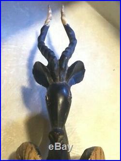 RARE Vintage IGBO TRIBE HORN MASK Gazelle / impala African Wood hand Carving