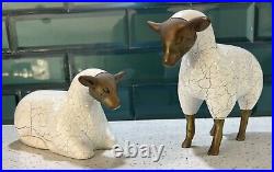 RARE Vintage Pair Of Bronze And Wood Crackle? Sheep Sculpture Figurine