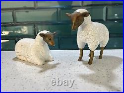 RARE Vintage Pair Of Bronze And Wood Crackle? Sheep Sculpture Figurine