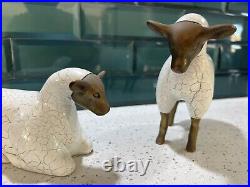 RARE Vintage Pair Of Bronze And Wood Crackle? Sheep Sculpture Figurine