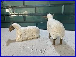 RARE Vintage Pair Of Bronze And Wood Crackle? Sheep Sculpture Figurine