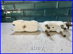 RARE Vintage Pair Of Bronze And Wood Crackle? Sheep Sculpture Figurine