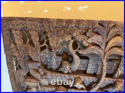 RARE Wood Carving Bali Balinese Vintage Antique Unique large 19.75 x 15.25 WOW