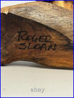 ROGER SLOAN Hand Carved Folk Art Wooden MUSHROOMS Driftwood Branch VTG SIGNED