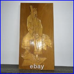 Rare Antique hand carving wood cubist wall hanging plaque portrait Stamped 1979