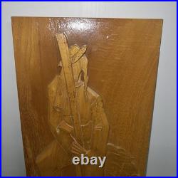 Rare Antique hand carving wood cubist wall hanging plaque portrait Stamped 1979
