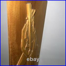 Rare Antique hand carving wood cubist wall hanging plaque portrait Stamped 1979