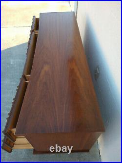 Rare MCM Curved Front Sculptural Walnut Wood Drawer Pulls Dresser Credenza Vtg